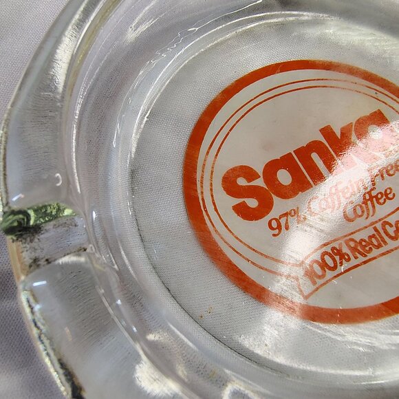 Vintage Sanka Ashtrays Glass 4 Inch Round Lot of 2 Different Advertising Labels - Picture 16 of 16